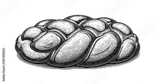 Intricate Braided Bread Loaf Illustration, Rustic Baked Goods, Vintage Style