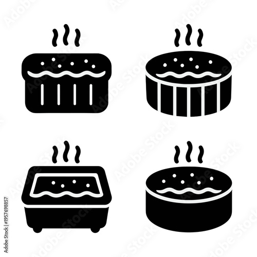 Set of black hot tub icons on gradient background