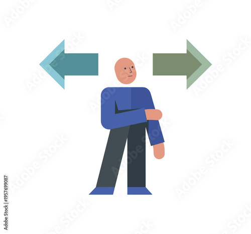 Human evaluating possible directions clarifying as two markers settle into clear opposition, making comparison readable. Stylized