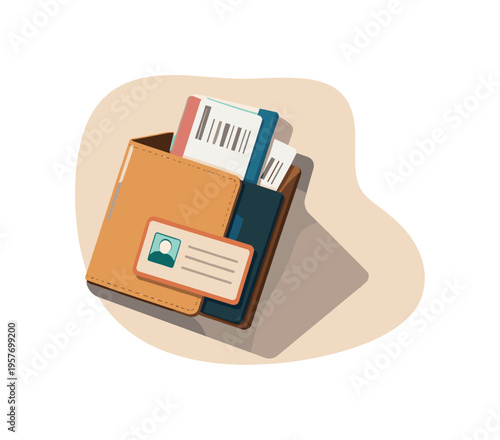 Wallet with identification card and boarding passes for travel