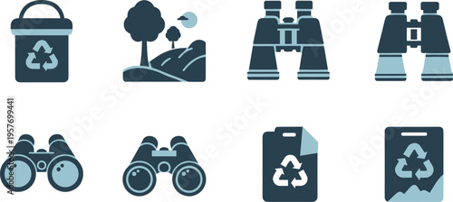 Eco tourism icons for sustainable travel and environmental conservation