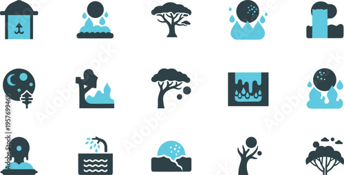 A collection of eco-friendly icons representing sustainable living and environmental conservation