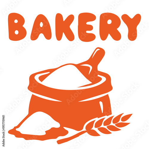 Bakery flour sack with scoop and wheat elements baking ingredient illustration