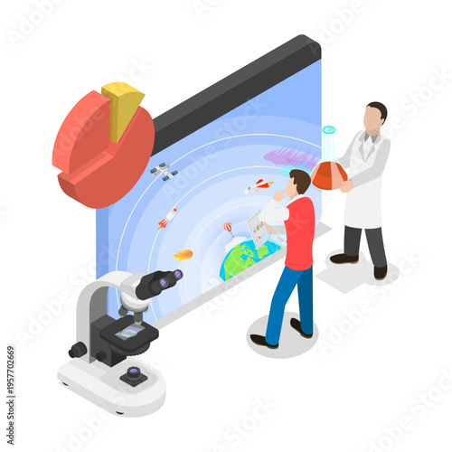 3D Isometric Flat Vector Illustration of Studying Data for Weather Forecasting, Meteorology Scenes. Item 1