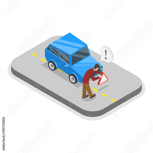 3D Isometric Flat Vector Illustration of Car Crash, Depicting Concept Of Road Accident. Item 1