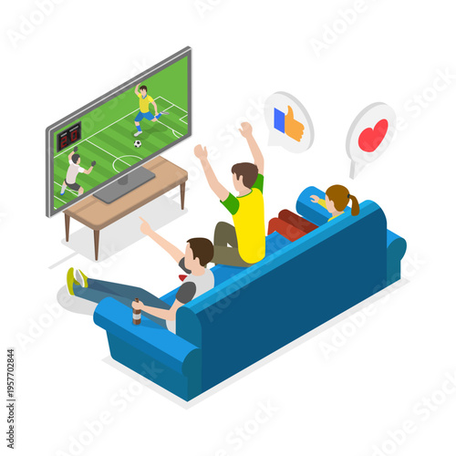 3D Isometric Flat Vector Illustration of Best Team Cheering, College Sports Fans. Item 2