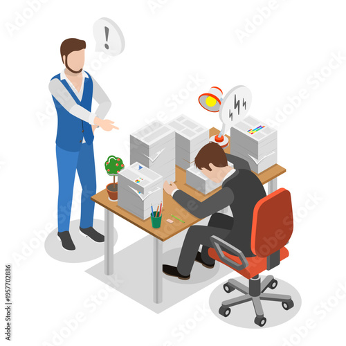 3D Isometric Flat Vector Illustration of Sleep Problems, Stress Management. Item 1