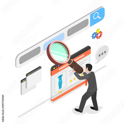 3D Isometric Flat Vector Illustration of SEO Targeting and Performance, Keyword Research Services. Item 2
