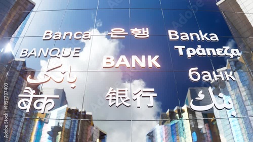 International Bank Sign Displayed In Multiple World Languages