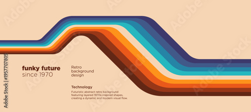 Technology retro background design in a simple futuristic style with colorful shapes. Vector illustration.