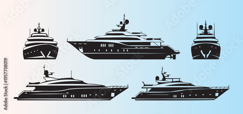 Luxury yachts collection in different views and styles