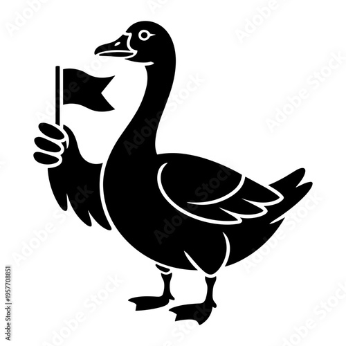 Goose Holding Flag Illustration