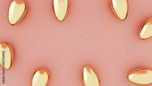 Easter golden eggs on pastel background. Minimalism concept
