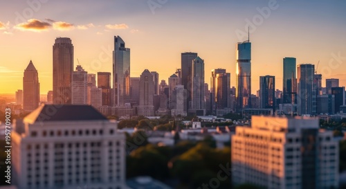Stunning Atlanta Cityscape at Sunset with Golden Hour Glow.