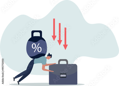 Debt burden risk from high interest rate, FED or federal reserved rate hike cause heavy loan or mortgage payment, economic recession concept.person's life situation and his activities.