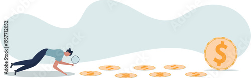 Searching for investment opportunity, financial success or salary raise, inspect way to make profit and earning concept.person's life situation and his activities.