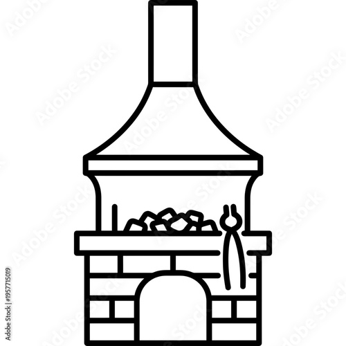 Minimalistic blacksmith coal forge with hood outline icon