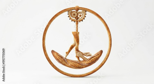 Surreal Concept Art of Human Legs and Hands Made of Bread with Clockwork Gears Mechanism