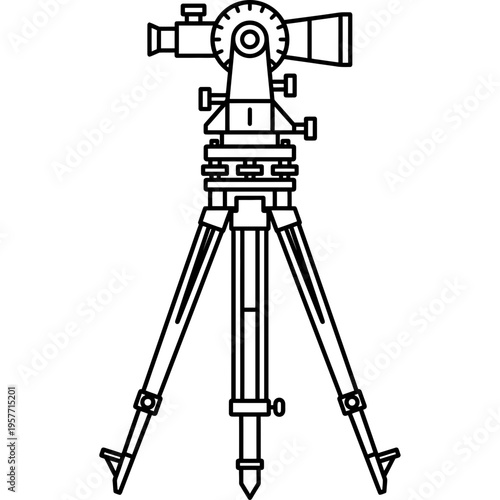 Minimalistic surveyor theodolite on tripod outline icon