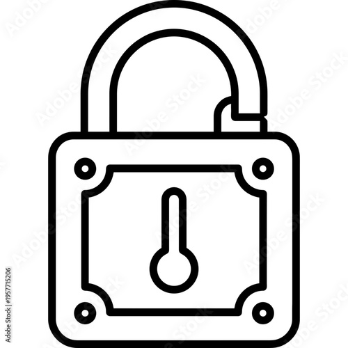 Minimalistic old warded lock with keyhole plate outline icon