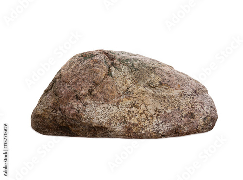 Large ancient granite boulder isolated on white background