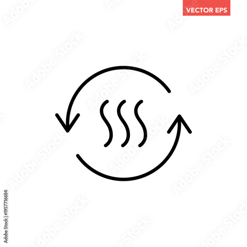 Black single air circulation balance line icon, sustainable loop wave flow emission flat design infographic pictogram vector for app logo web button ui interface elements isolated on white background