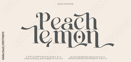 Peach Lemon Elegant luxury beauty font alphabet logo. Typography beautiful minimal elegant classic letter serif fonts fashion wedding vintage retro logos. vector illustration