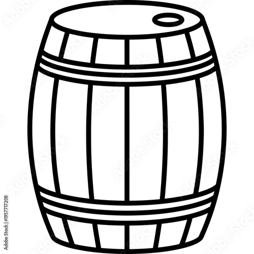 Minimalistic wooden barrel with metal hoops outline icon