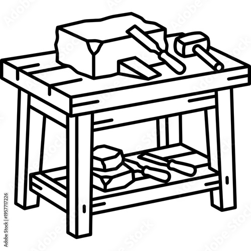Minimalistic stonemason banker workbench outline icon