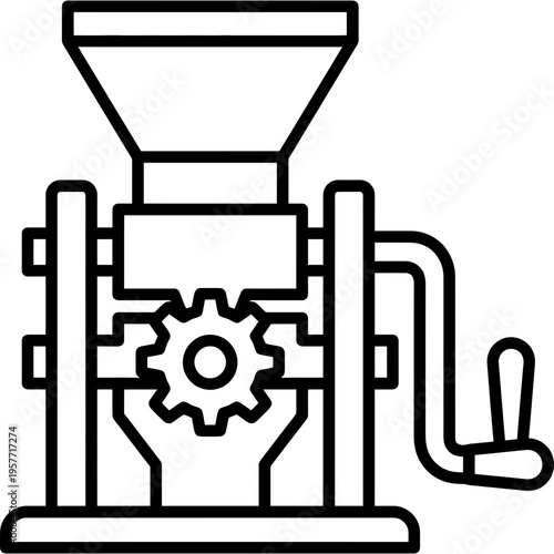Minimalistic hand-crank brewing grain mill outline icon