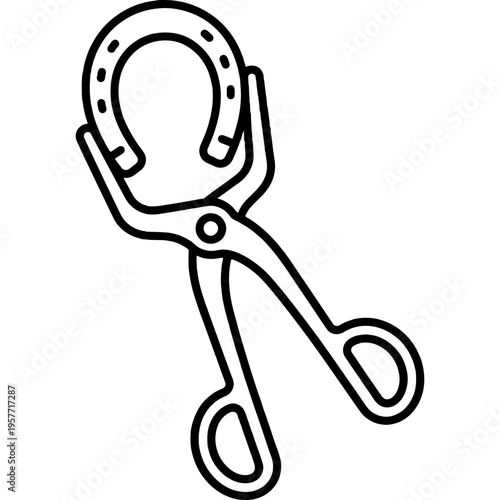 Minimalistic farrier tongs holding hot horseshoe outline icon