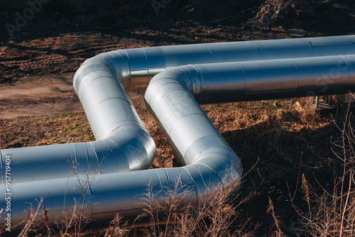 Industrial pipeline system above ground in an outdoor setting