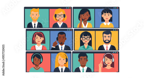 International conference call meeting with diverse people online