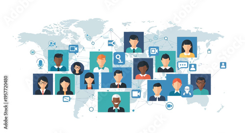 Global team members attend an international conference via video call