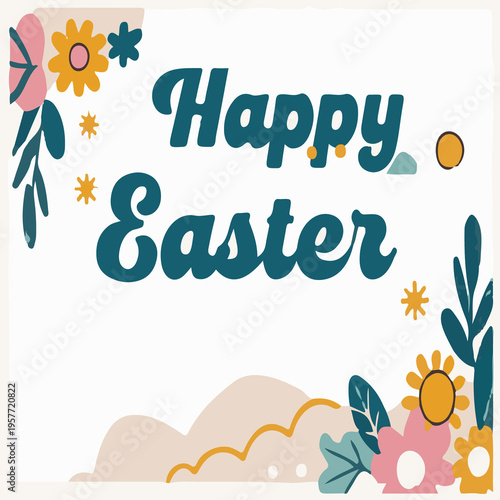 Easter greeting card with floral design and Happy Easter text