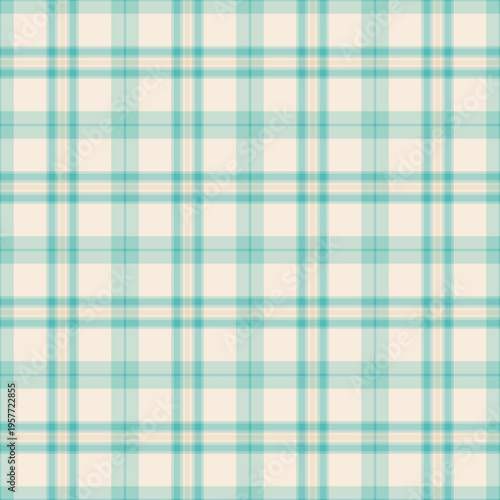 Grunge plaid vector texture, valentine textile tartan background. Scottish pattern check fabric seamless in light and pale teal colors.