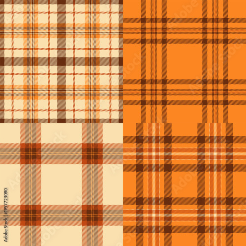 Halloween plaid pattern set optimized for posters. Strong tartan rhythm attracts attention in seasonal displays. Vector scalability enables size freedom.