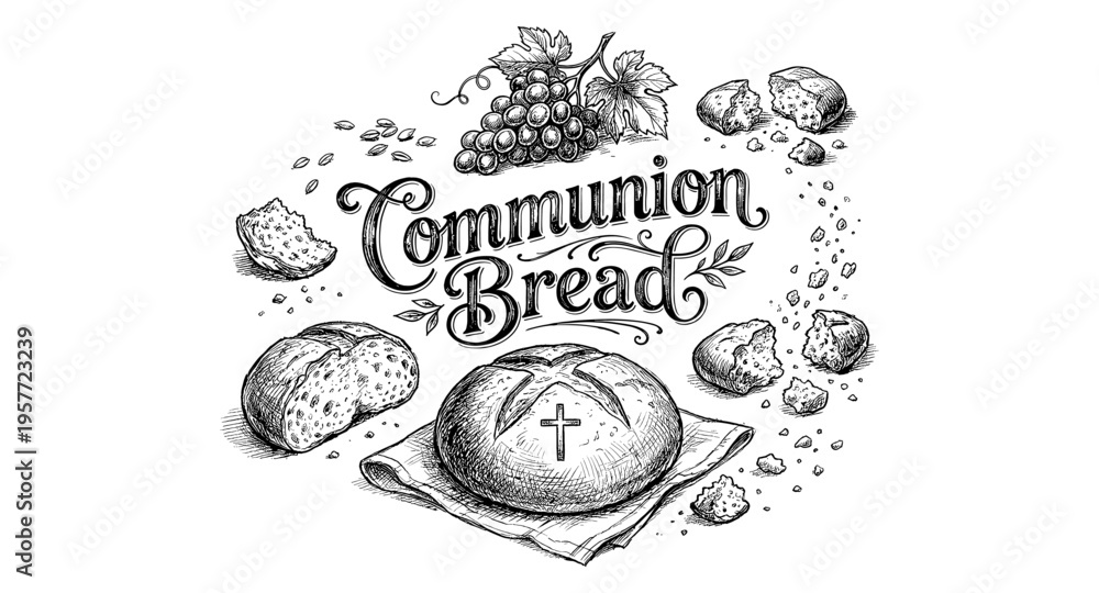 Naklejka premium Sacred communion bread and grapes illustration for religious ceremonies