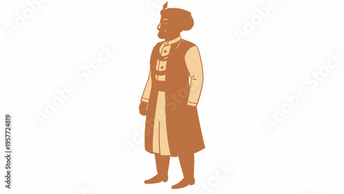 A cartoon illustration of a man dressed in traditional Indian attire standing against a white background