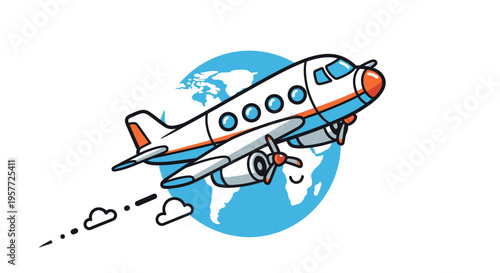 Airplane flying around the globe.