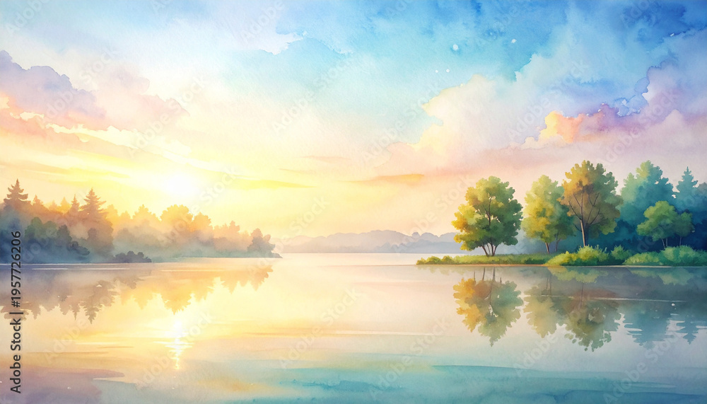 Fototapeta premium Minimal cinematic evening gradient blending warm and cool watercolor tones