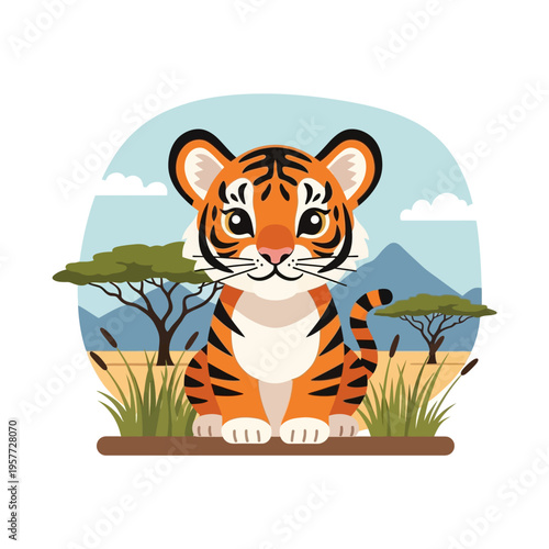 Cute Cartoon Tiger Cub Portrait.