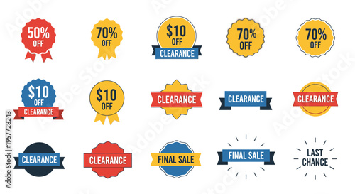 Collection of clearance sale badges.