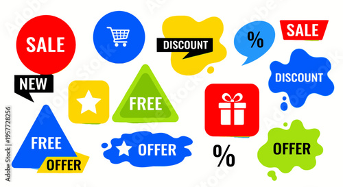 Collection of discount and sale labels.