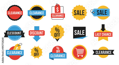 Collection of sale discount labels.