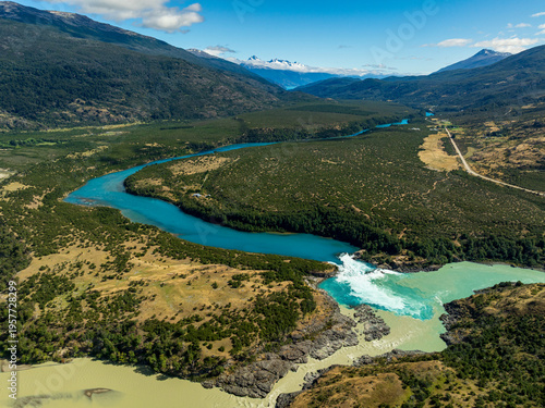 Bild auf Leinwand Stunning aerial landscape of Baker River and Nef River confluence in Patagonia, Chile