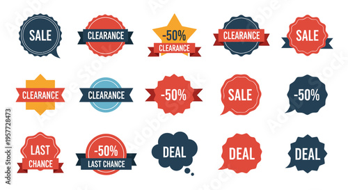 Sale and clearance discount labels.