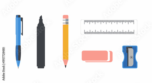 School Stationery Objects On White.
