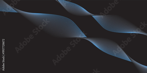 Abstract black background with blue lines. Elegant wave modern wallpaper. Template banner background for beauty products, sales, ads, events, web and pages. Eps10