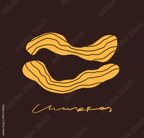 Stylized churros with wavy organic lines in a playful hand-drawn style